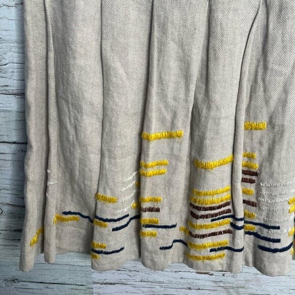 Maeve Anthropologie Women’s Beige  Hatch Mark 100% Linen Pleated Skirt Size 0 - Picture 4 of 9